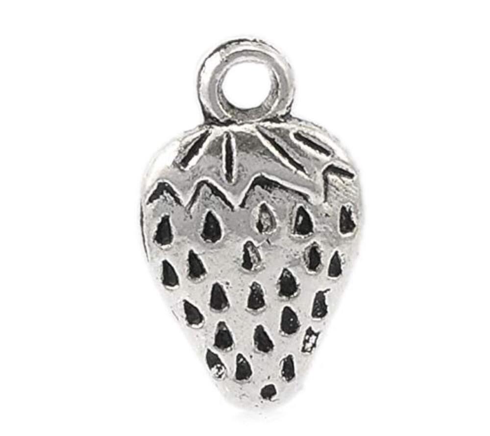 6933 40pc Antiqued Silver Alloy Strawberry Fruit Charms Pendants 17x10mm